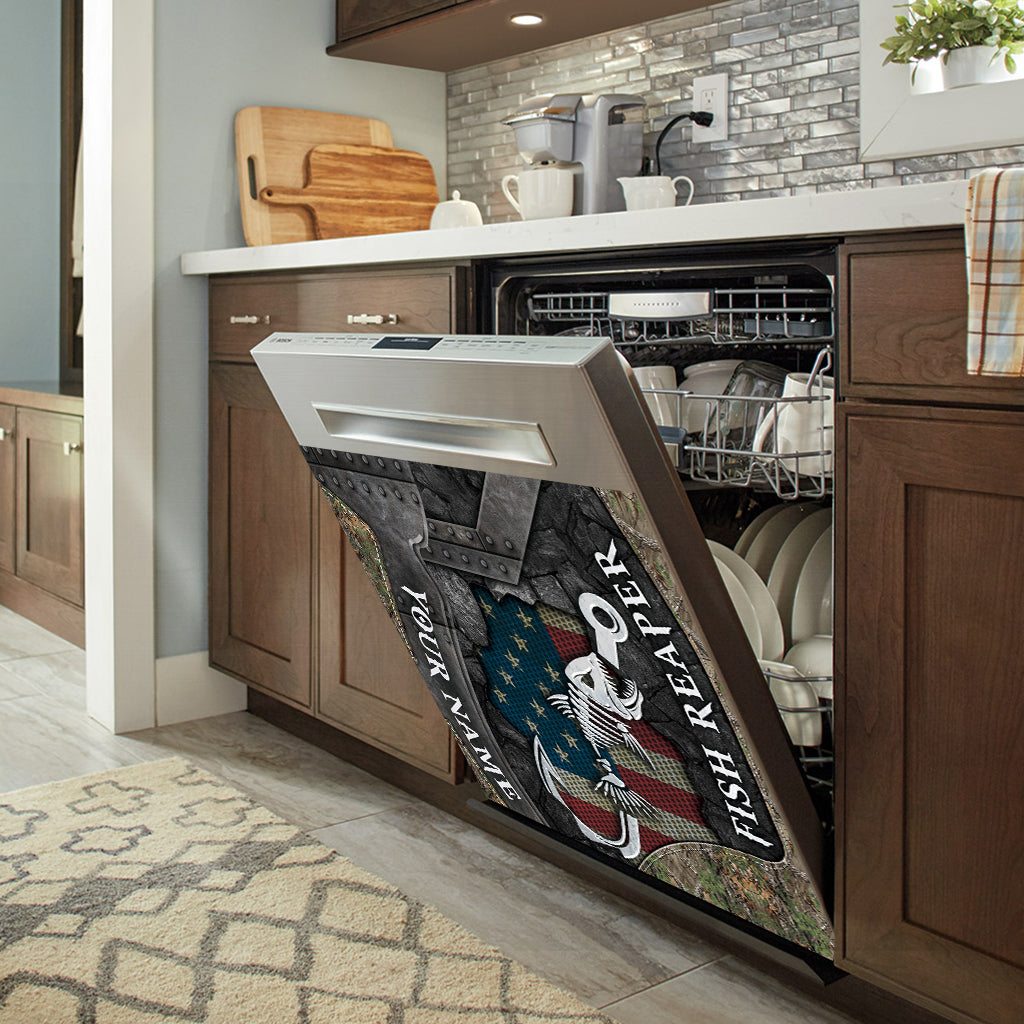 Fish Reaper – Personalisierte Geschirrspülerabdeckung zum Thema Angeln