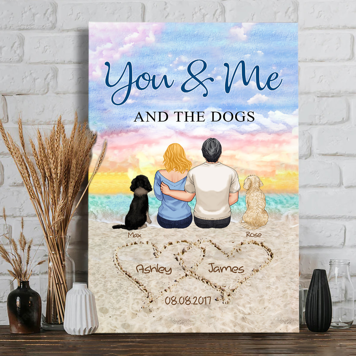 You & Me And The Dog - Personalized Couple Canvas And Poster