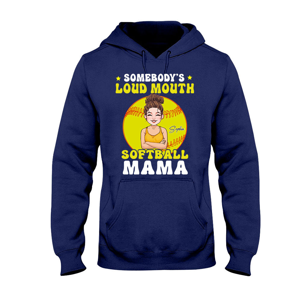 Softball-Mama mit lauter Klappe – Personalisiertes Softball-T-Shirt und Hoodie