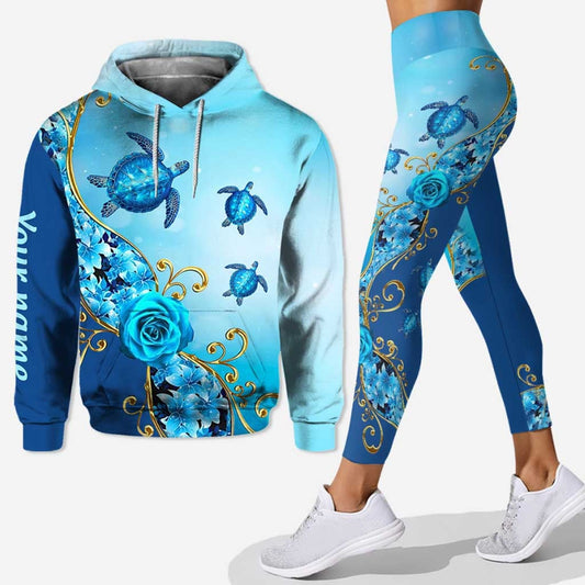 Personalisierter Hoodie und Leggings mit Schildkrötenmotiv