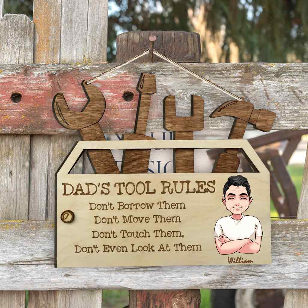 Dad's Tool Rules - Personalized Father Wood Sign