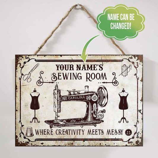 Personalisiertes rechteckiges Metallschild „Nähen“