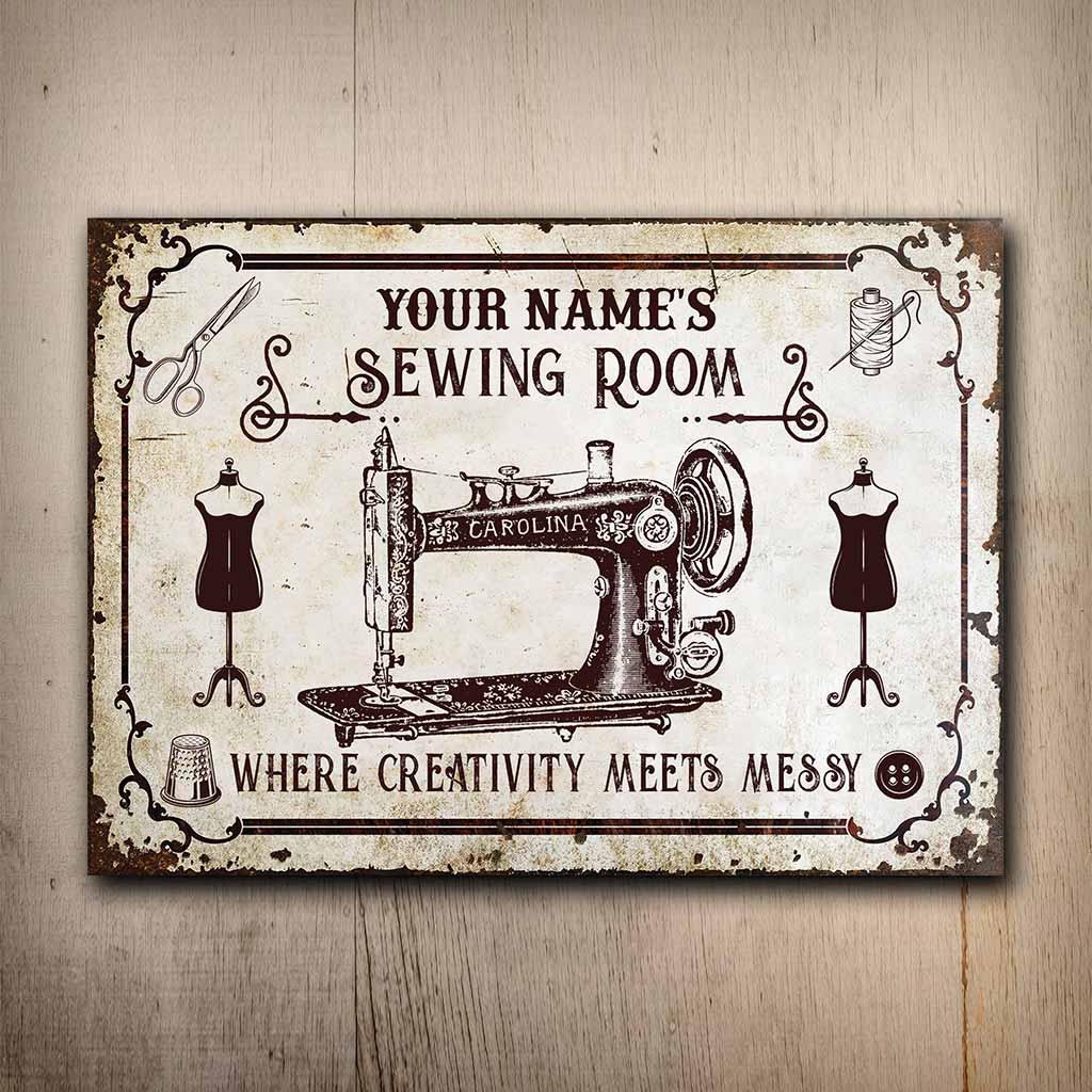 Personalisiertes rechteckiges Metallschild „Nähen“