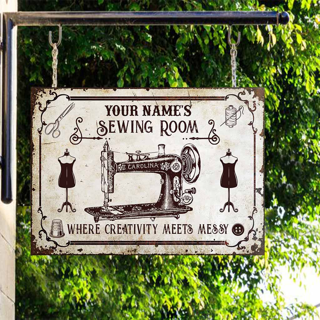 Personalisiertes rechteckiges Metallschild „Nähen“