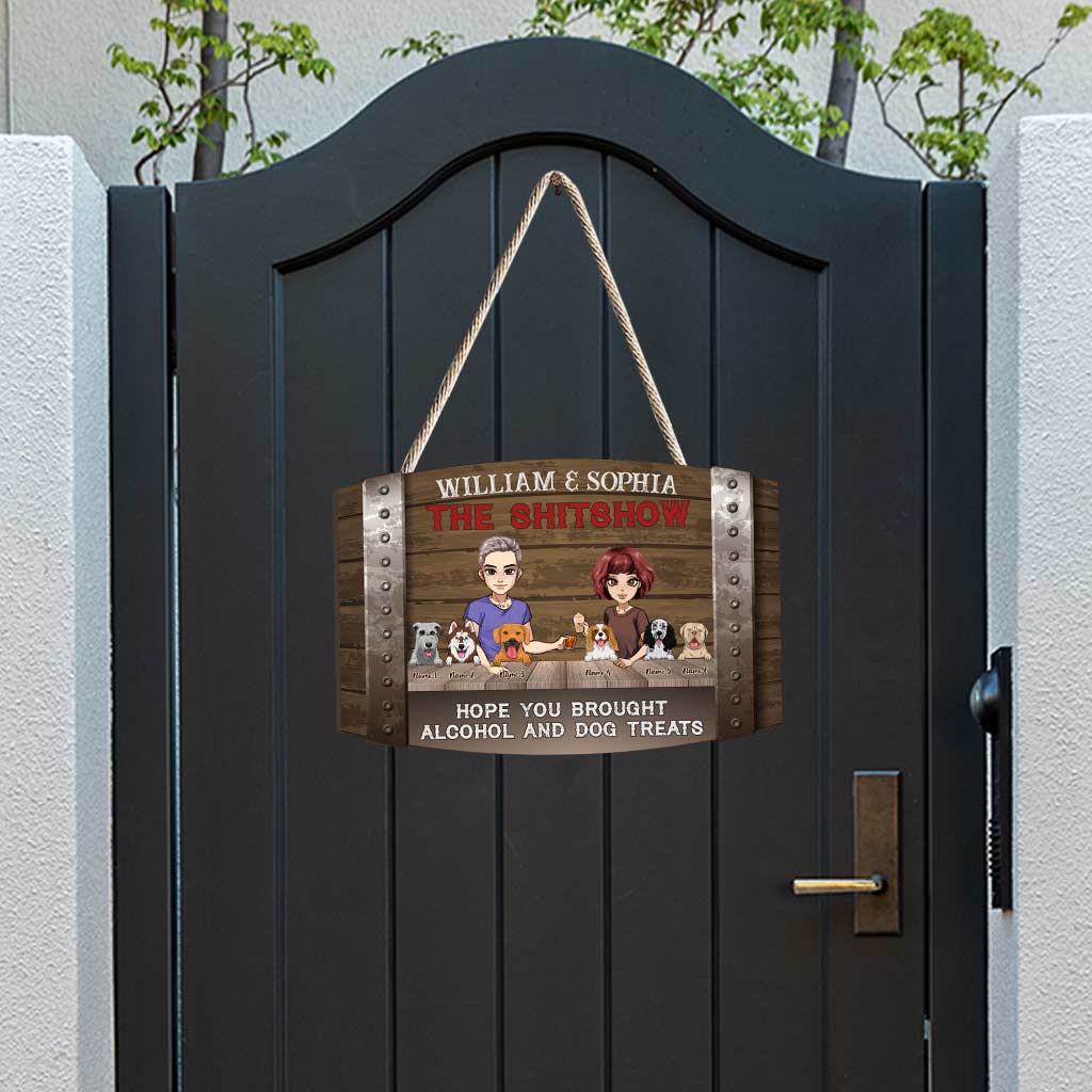 Willkommen zur Show – personalisiertes Hunde-Holzschild