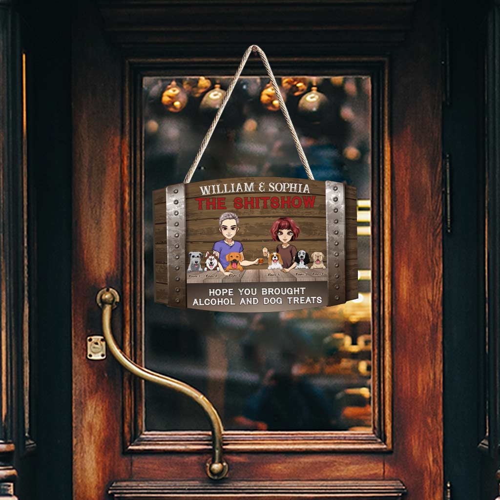 Willkommen zur Show – personalisiertes Hunde-Holzschild