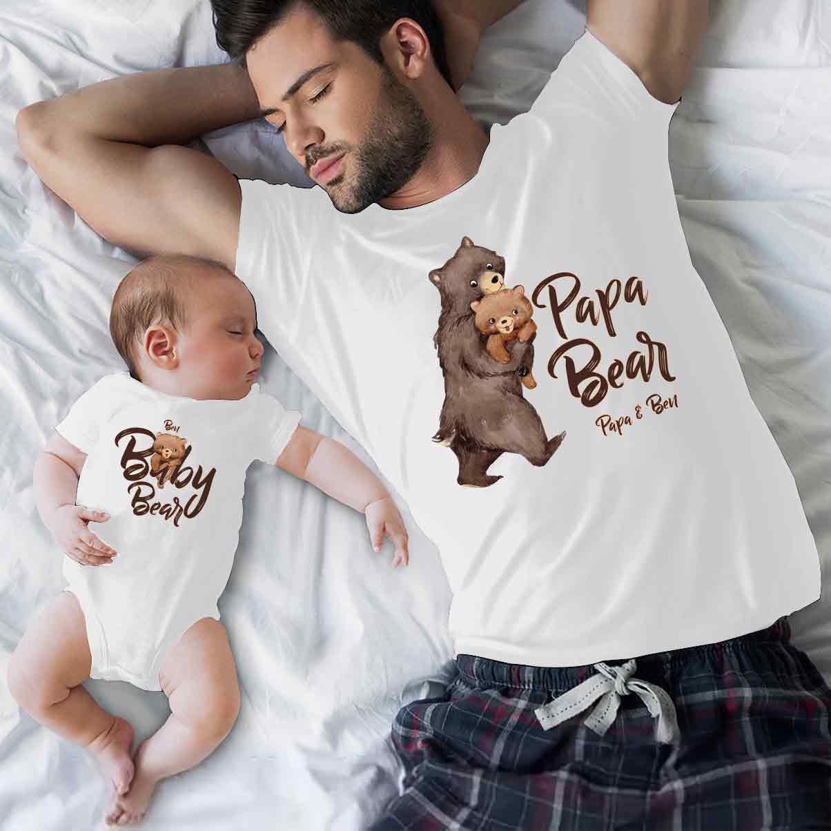 Papa Bär und Baby Bär – personalisiertes Vater-T-Shirt und Baby-Body