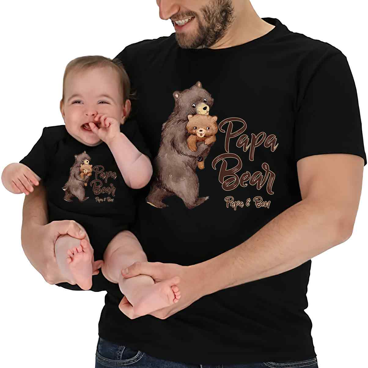 Papa Bär und Baby Bär – personalisiertes Vater-T-Shirt und Baby-Body