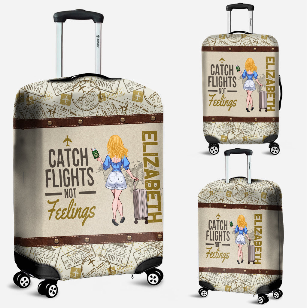 Catch Flights, Not Feelings - Personalized Travelling Leather Handbag & Luggage Cover