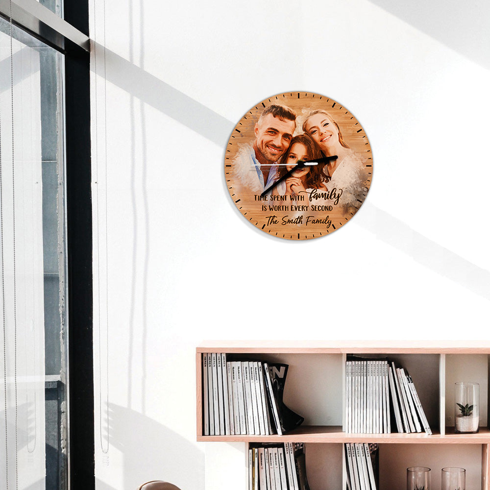 Zeit mit der Familie ist nie verschwendet – personalisierte Familienwanduhr