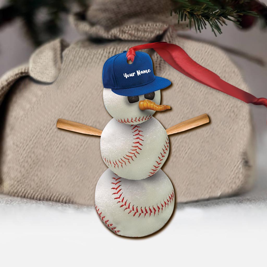 Schneemann-Baseball – Personalisierter Weihnachts-Baseball-Anhänger (beidseitig bedruckt)