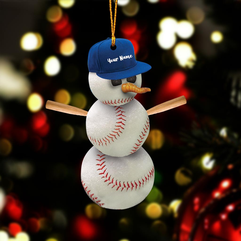 Schneemann-Baseball – Personalisierter Weihnachts-Baseball-Anhänger (beidseitig bedruckt)