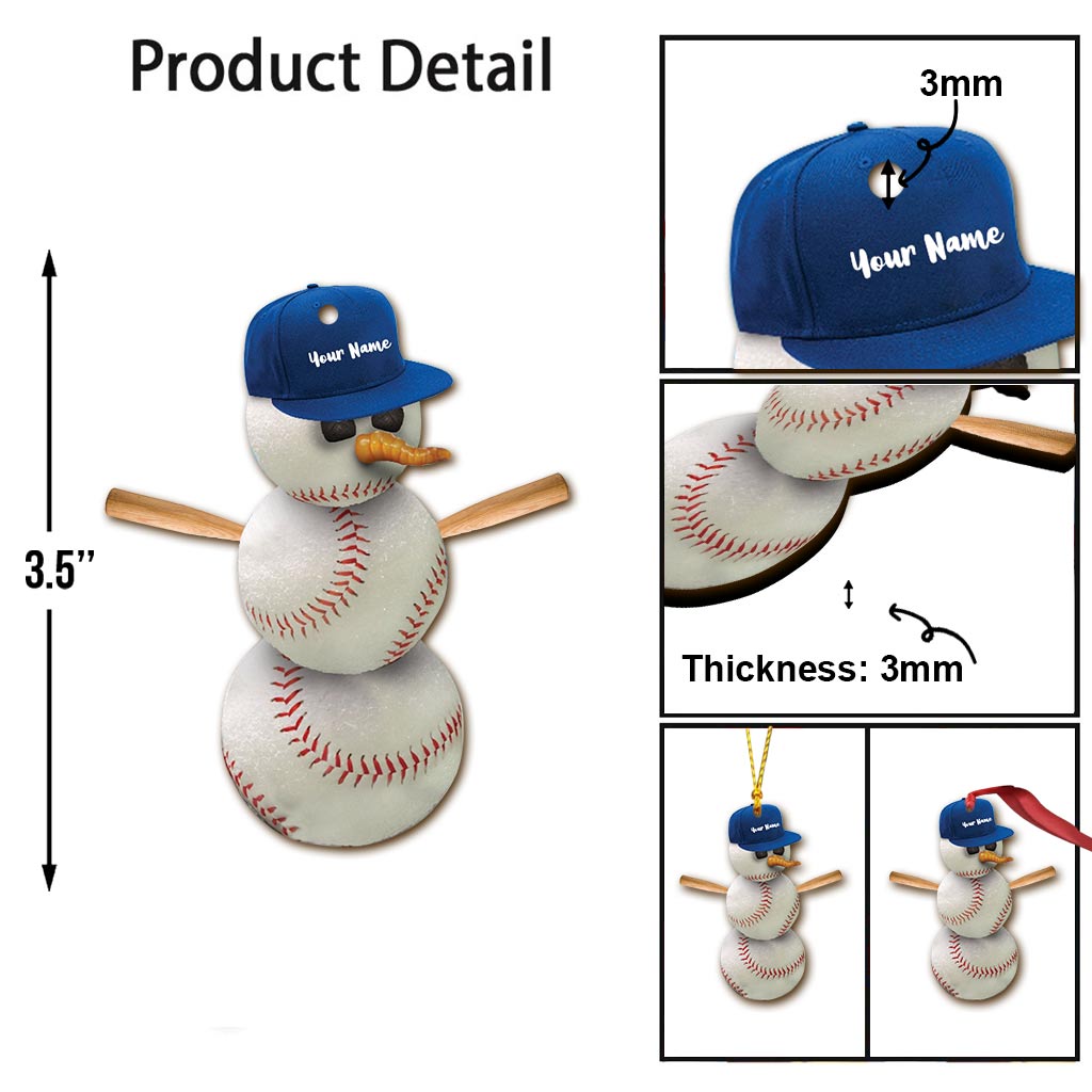 Schneemann-Baseball – Personalisierter Weihnachts-Baseball-Anhänger (beidseitig bedruckt)