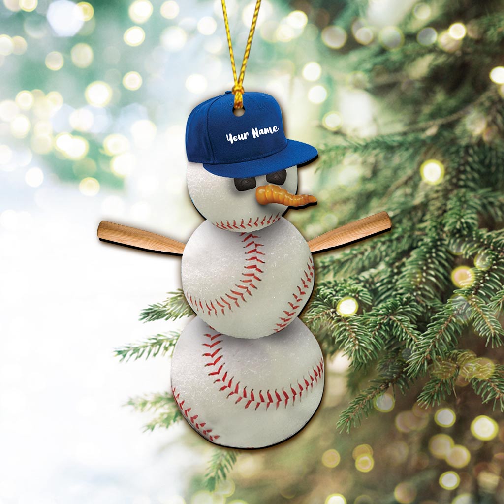 Schneemann-Baseball – Personalisierter Weihnachts-Baseball-Anhänger (beidseitig bedruckt)