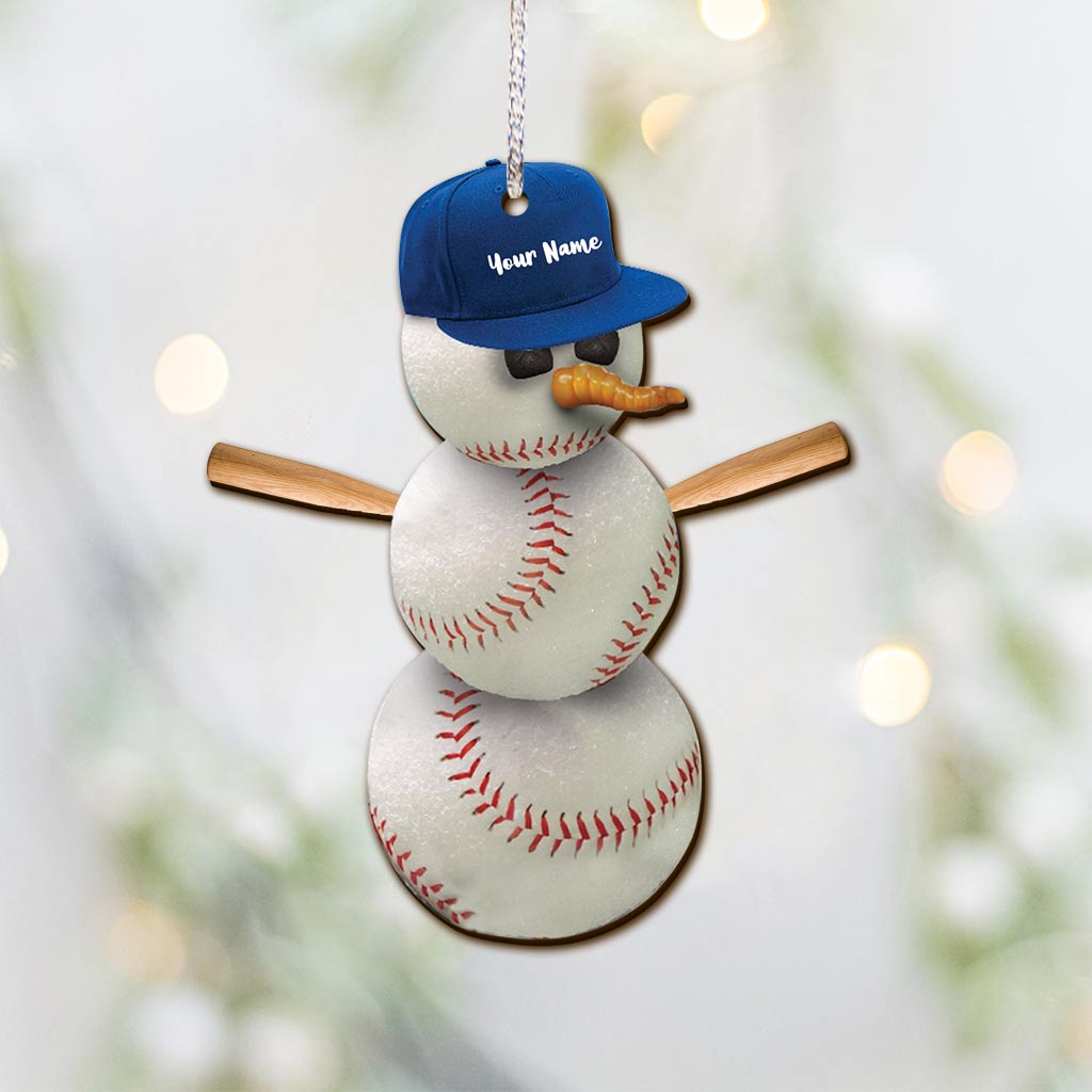 Schneemann-Baseball – Personalisierter Weihnachts-Baseball-Anhänger (beidseitig bedruckt)