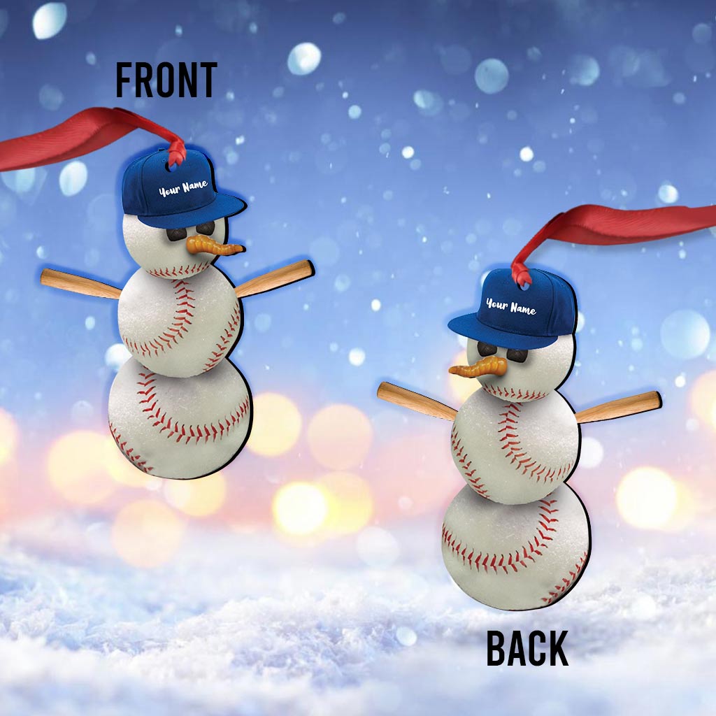Schneemann-Baseball – Personalisierter Weihnachts-Baseball-Anhänger (beidseitig bedruckt)