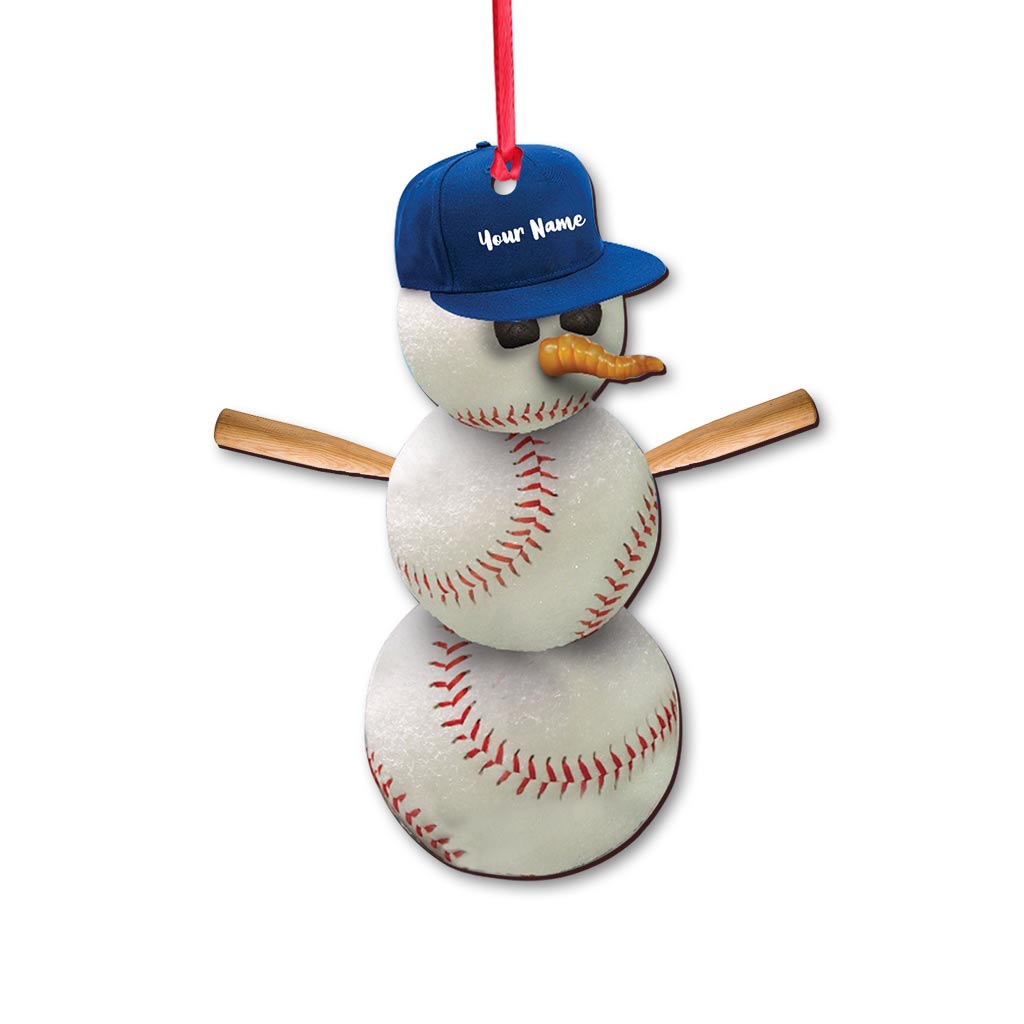 Schneemann-Baseball – Personalisierter Weihnachts-Baseball-Anhänger (beidseitig bedruckt)