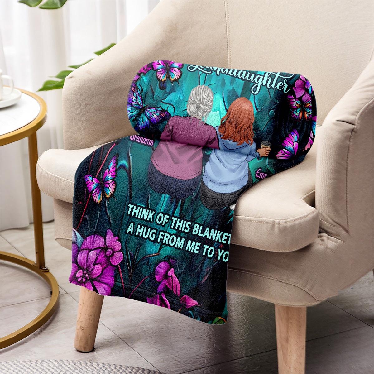 Türkis-lila Schmetterlingsdecke – Geschenk für Tochter, Enkelin – Personalisierte Decke