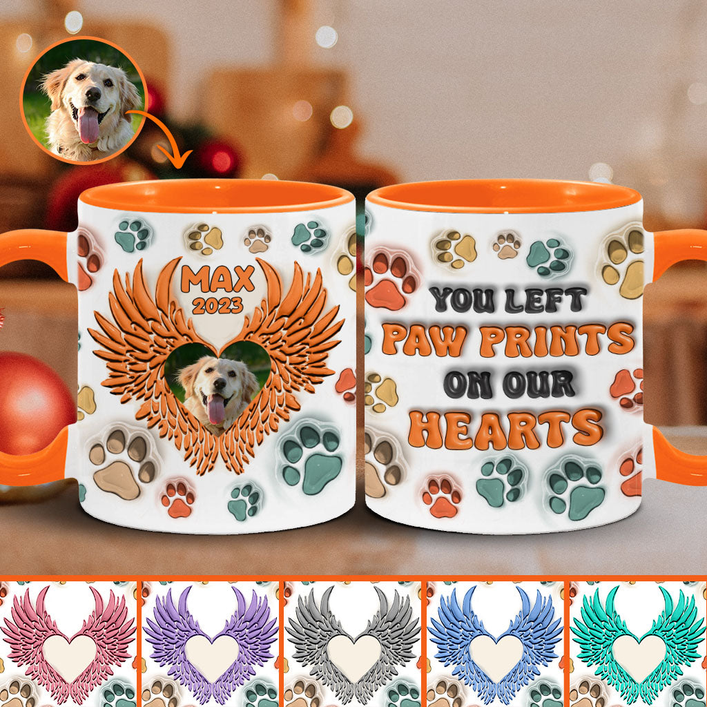 You Left Paw Prints On Our Hearts Angel Wings - Gift for dog lovers, who lost dog, who lost cat - Personalized Accent Mug