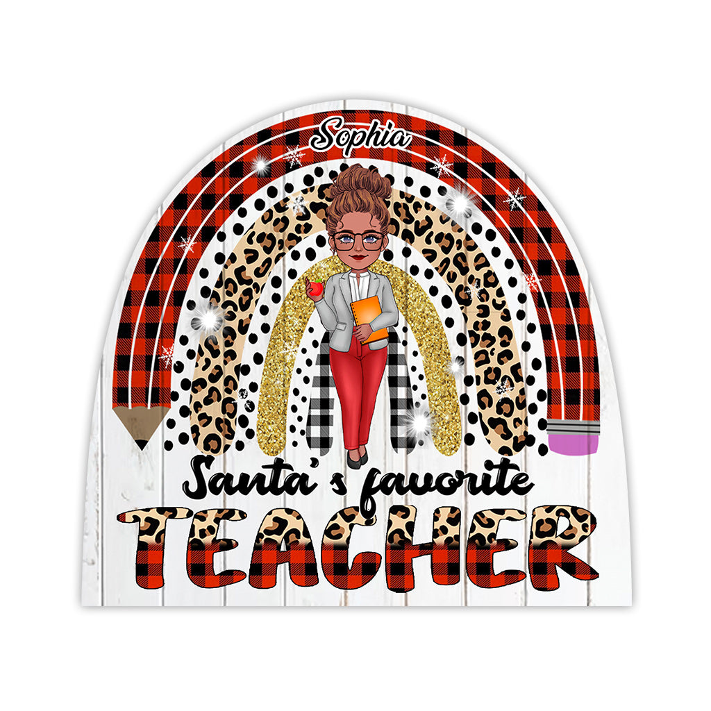 Santas Lieblingslehrer – Personalisierte Fußmatte in Lehrerform