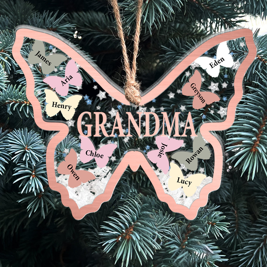Schmetterlinge für Oma und Enkelkinder – Geschenk für Oma – Personalisierter dreilagiger Schüttel-Ornament