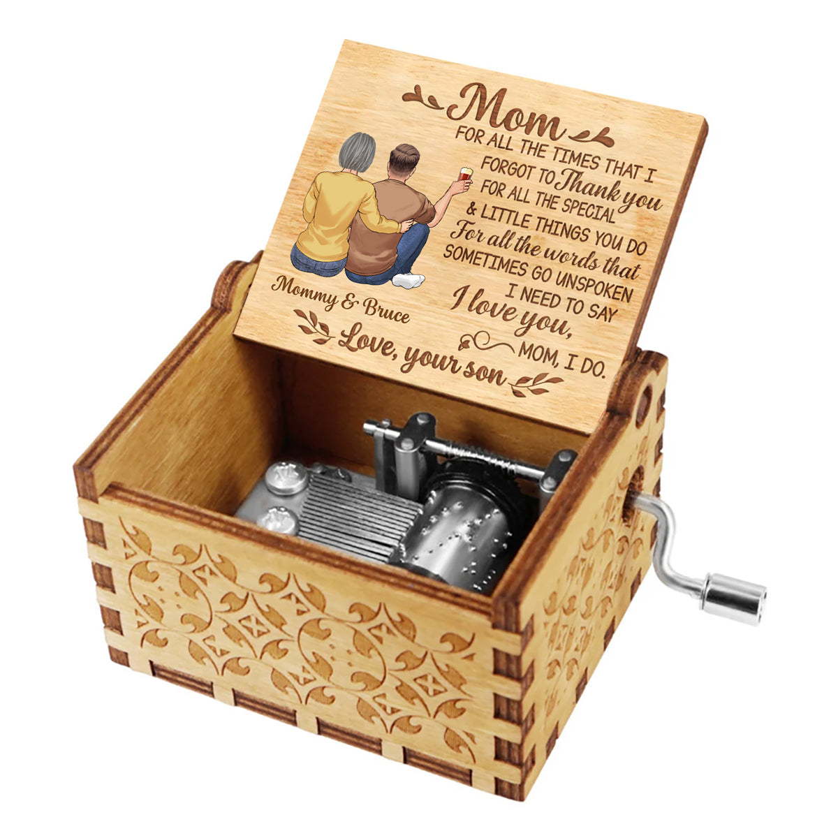 To My Dear Mom - Gift for daughter, mom - Personalized Hand Crank Music Box