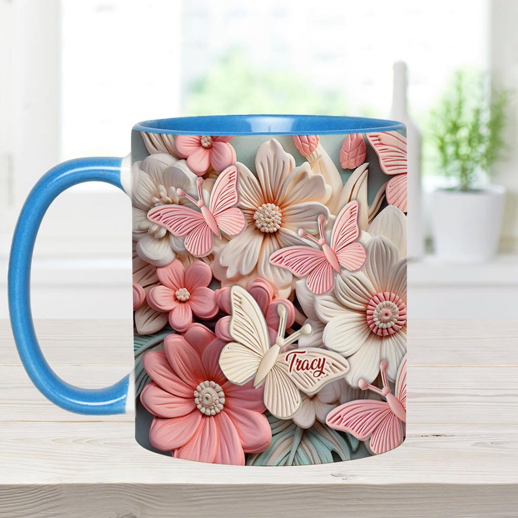 Butterfies And Flowers - Personalized Butterfly Accent Mug