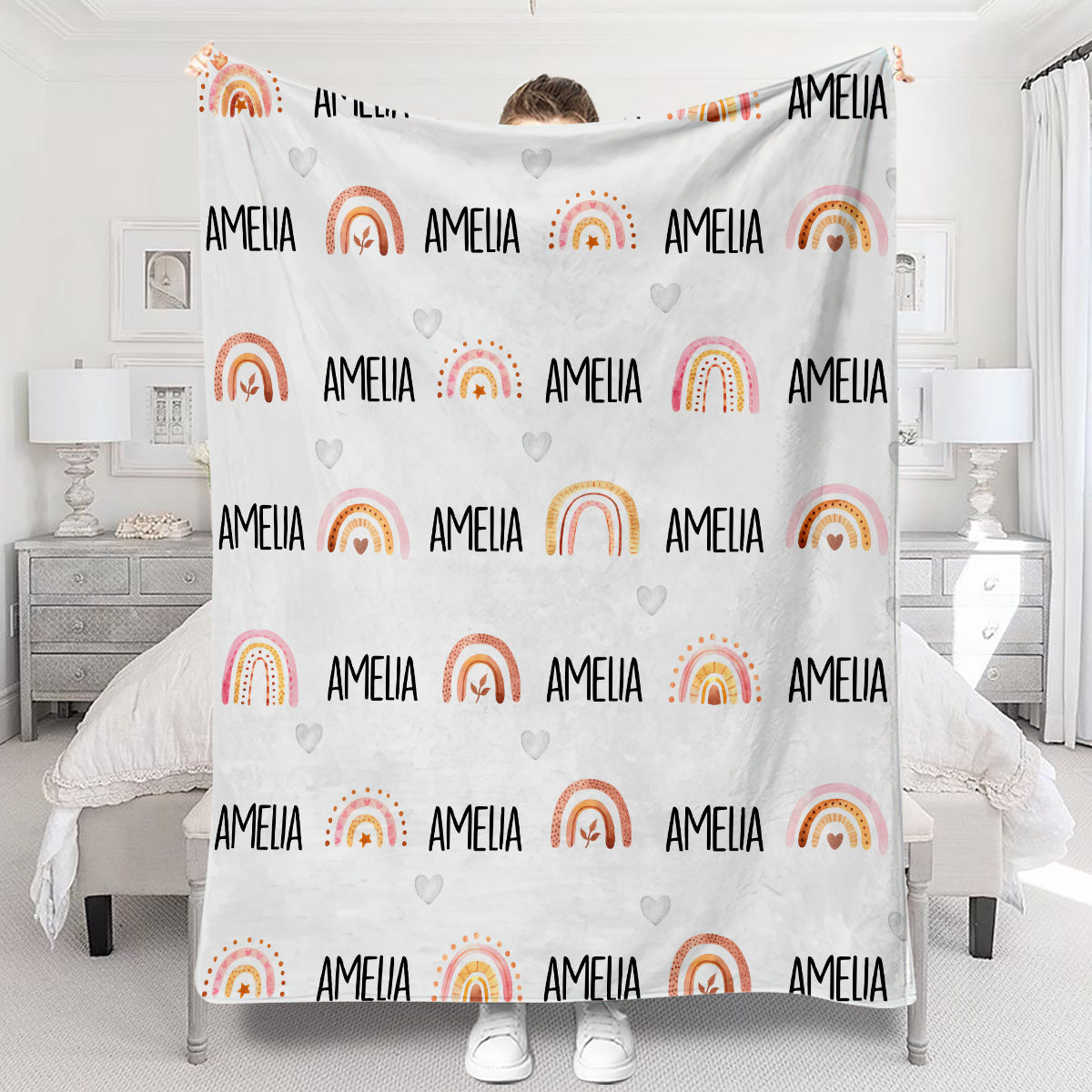 Custom Name Retro Rainbow - Personalized Newborn Blanket