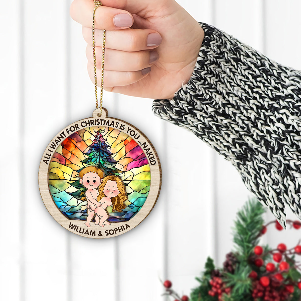 Alles, was ich mir zu Weihnachten wünsche, bist du – Geschenk für Ehemann, Freund, Freundin – Personalisierter zweilagiger Weihnachtsschmuck