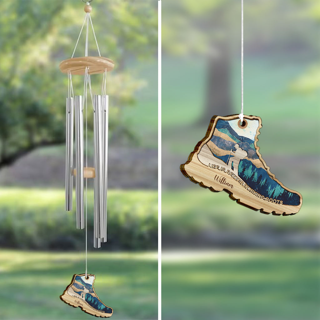Das Leben ist besser in Wanderschuhen – personalisiertes Wander-Windspiel