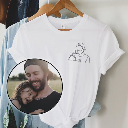 Individuelle Linienzeichnung – Personalisiertes, besticktes Vater-T-Shirt