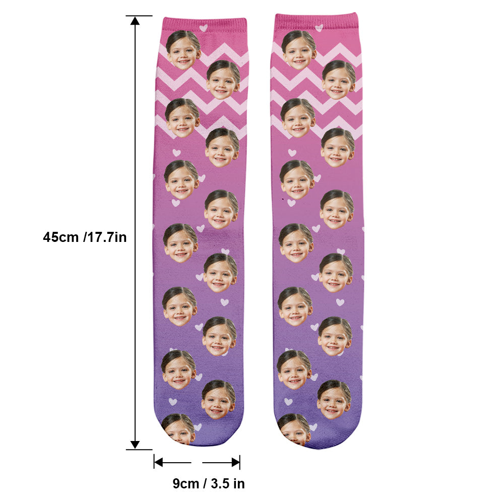 Custom Face Purple Pattern - Personalized Kid Socks