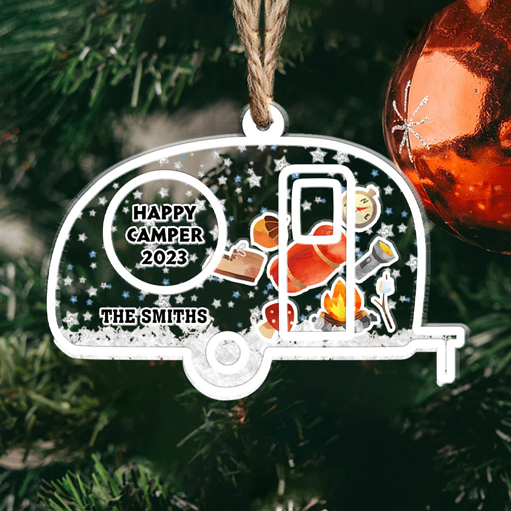 Fröhliche Weihnachten für alle Camper – Personalisierter Camping-Weihnachtsbaumschmuck, 3-lagig