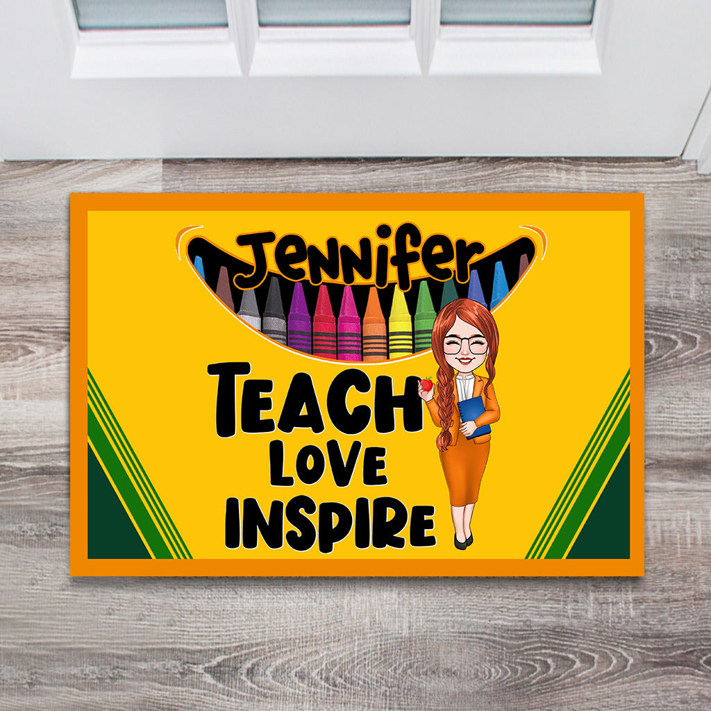 Lehren, Lieben, Inspirieren – Personalisierte Fußmatte für Lehrer