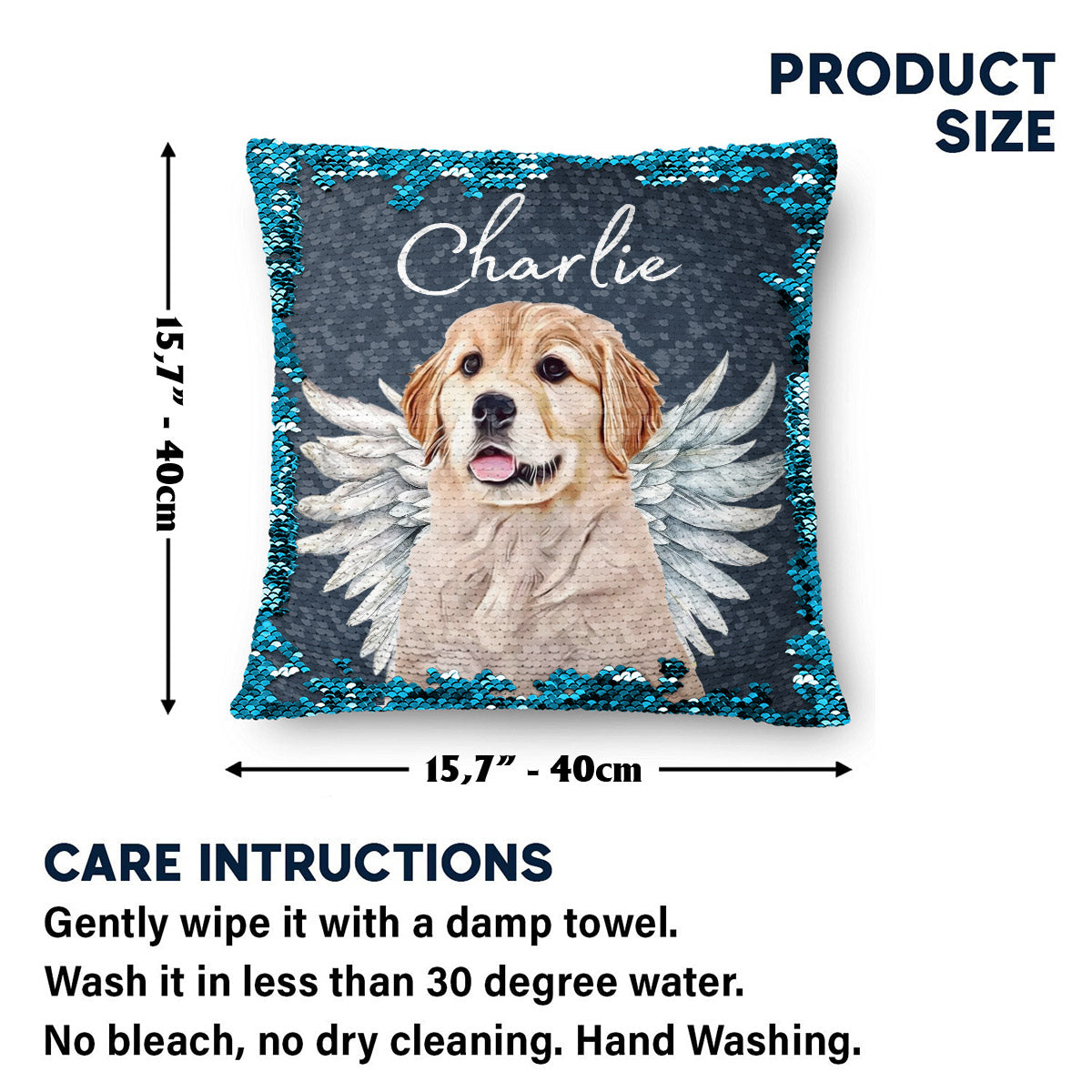 Engelsflügel für Hunde und Katzen – Geschenk für Hunde- und Katzenliebhaber, für Trauernde nach einem Hunde- oder Katzenverlust – Personalisierter Pailletten-Kissenbezug 