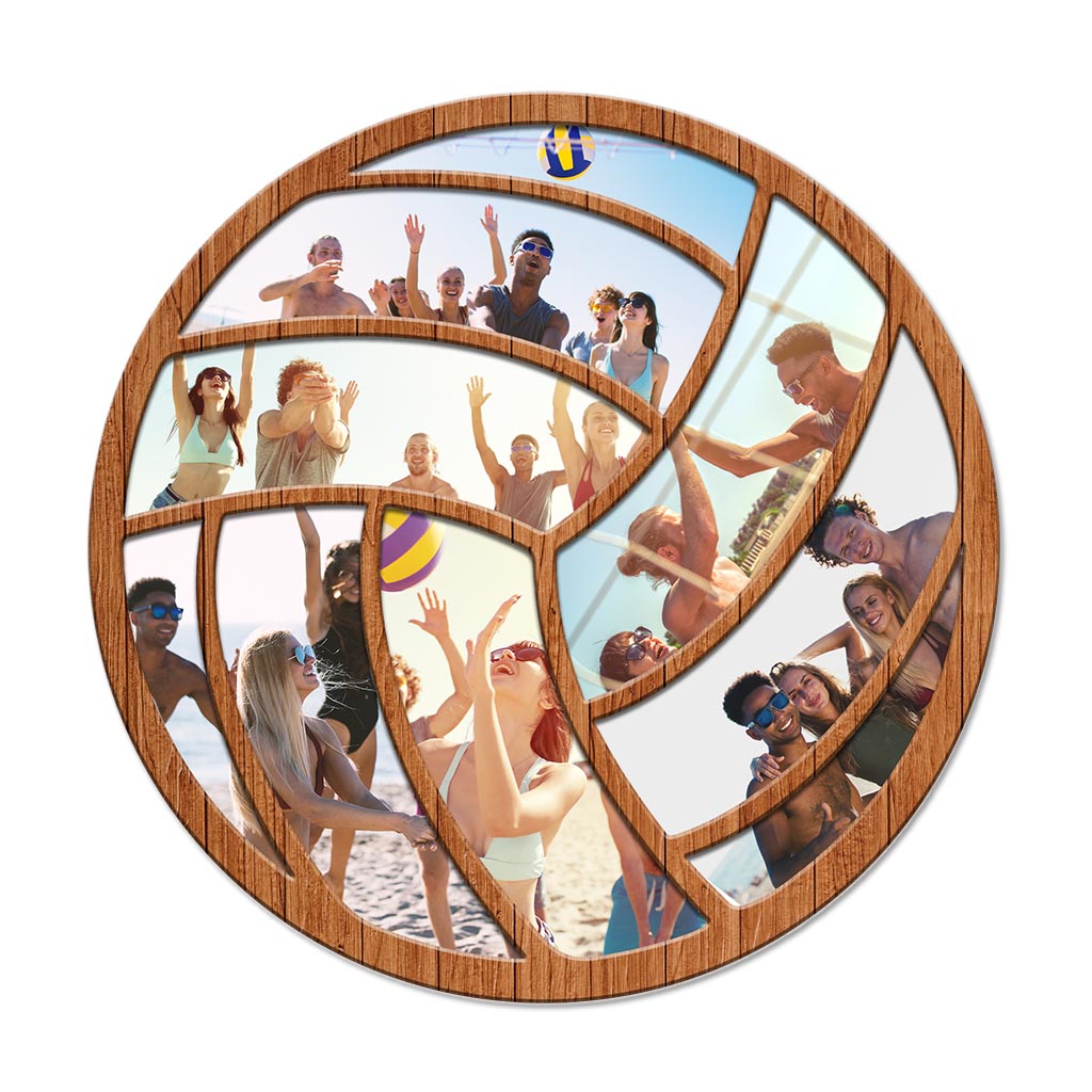 Fotocollage als Geschenk für Volleyballspieler – Personalisiertes rundes Volleyball-Holzschild