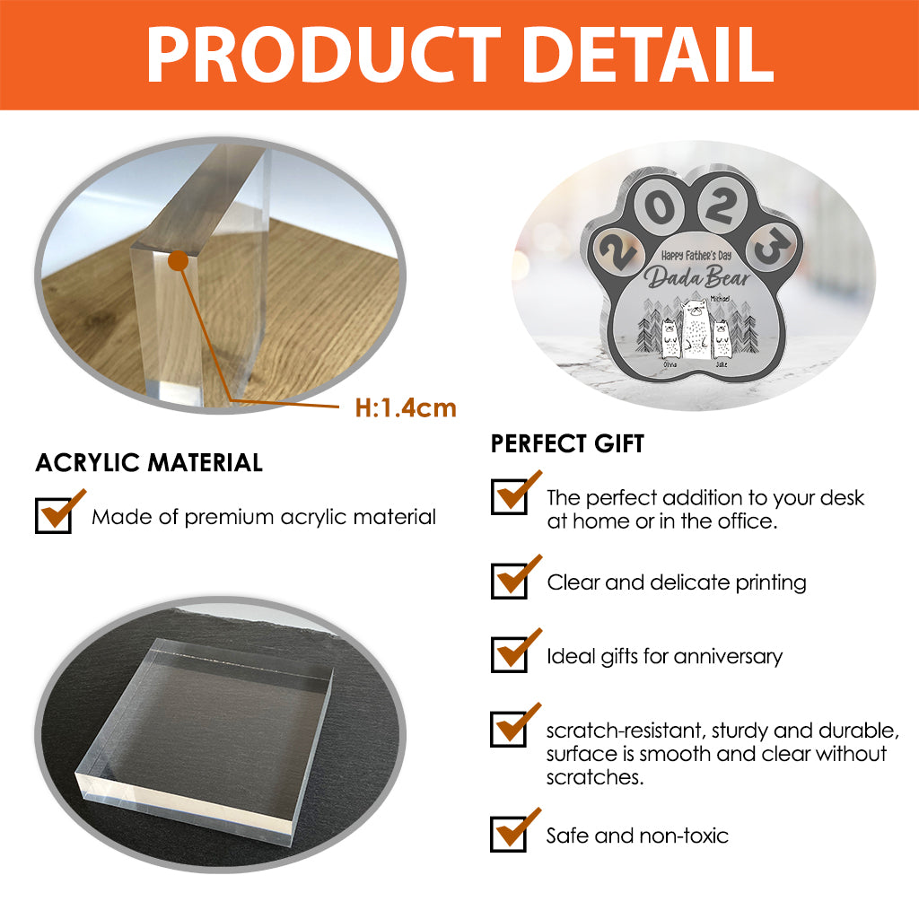Alles Gute zum Vatertag, Papa Bär – Personalisierte Acrylplakette in individueller Form für Väter