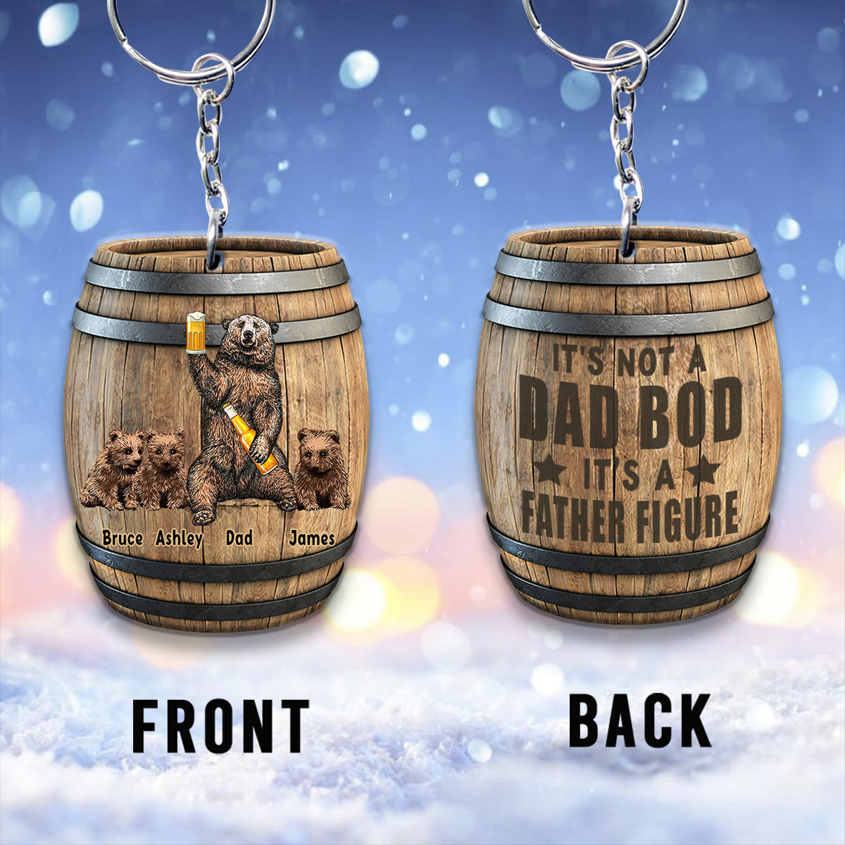 „Es ist kein Papa Bob“ – personalisierter Schlüsselanhänger für Väter (beidseitig bedruckt)