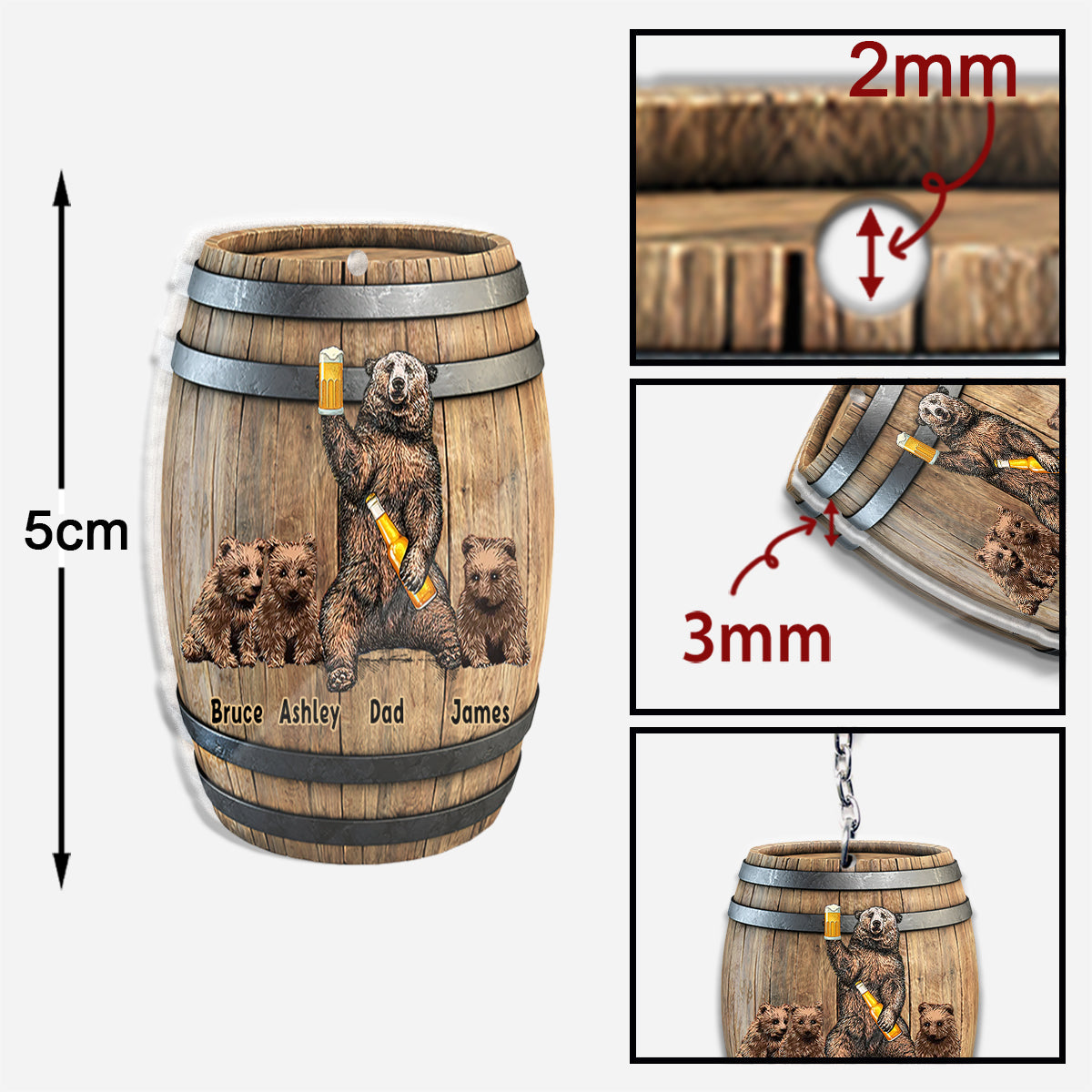 „Es ist kein Papa Bob“ – personalisierter Schlüsselanhänger für Väter (beidseitig bedruckt)