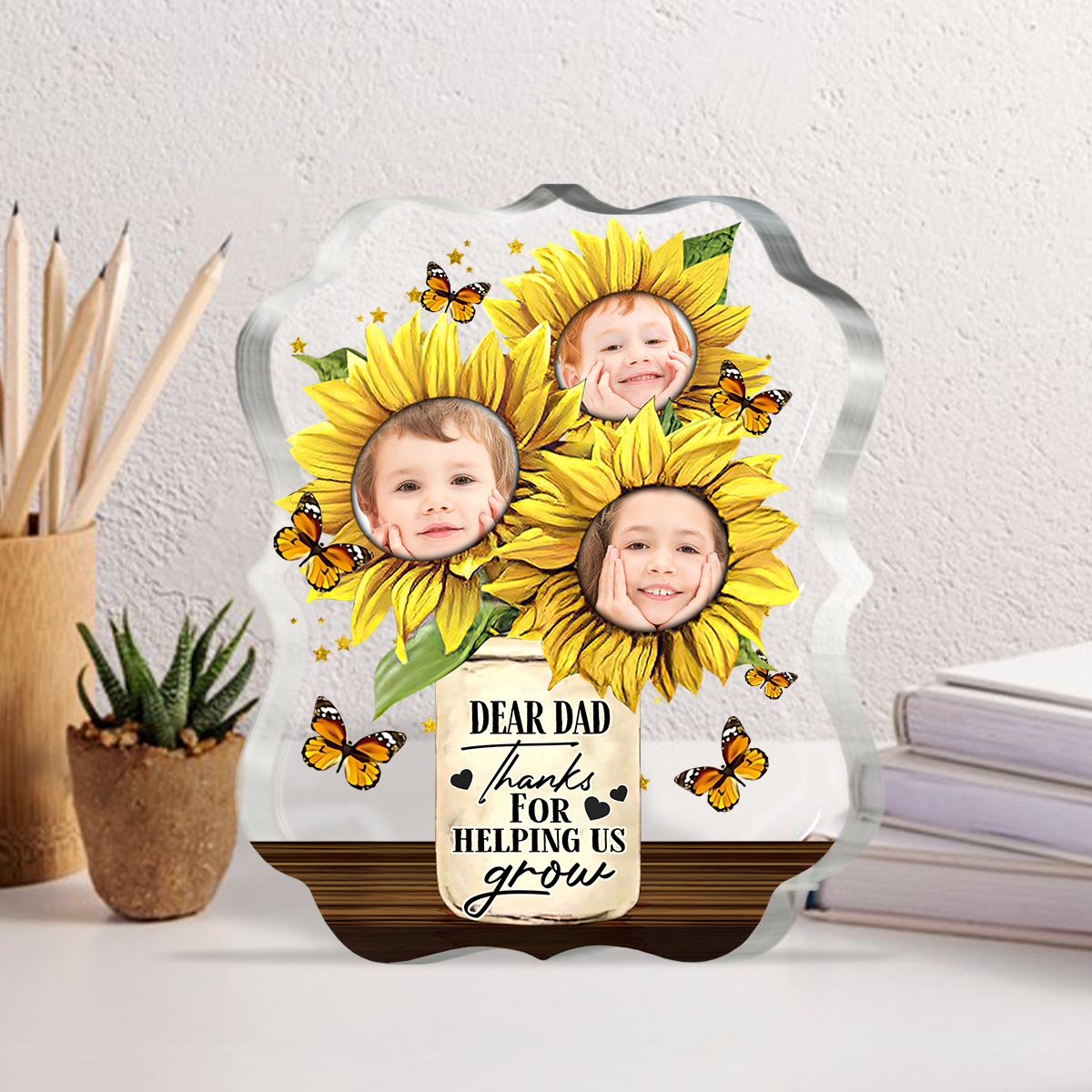 Danke, dass Sie uns beim Wachsen geholfen haben – Personalisierte Acrylplakette in Sonderform für Väter
