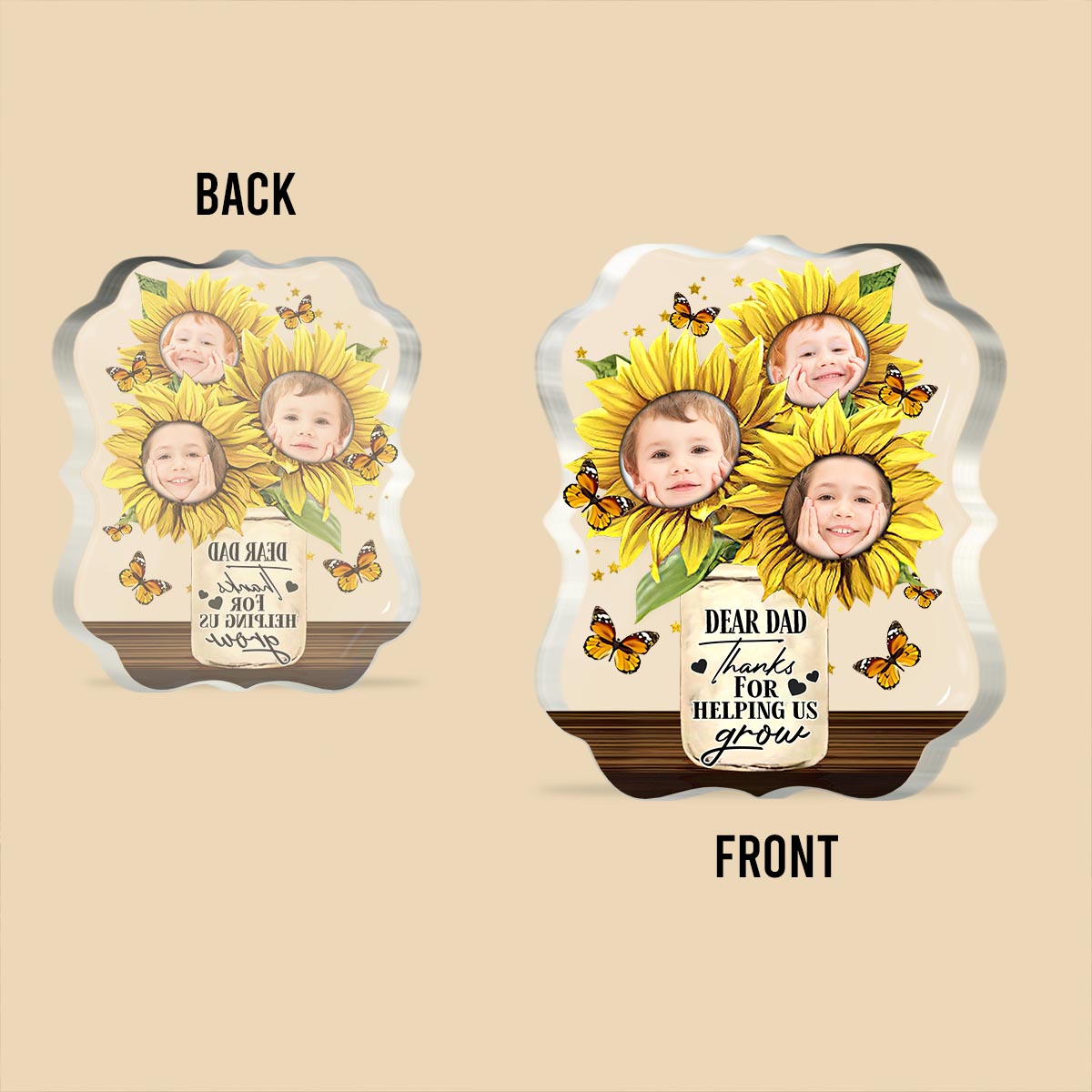 Danke, dass Sie uns beim Wachsen geholfen haben – Personalisierte Acrylplakette in Sonderform für Väter