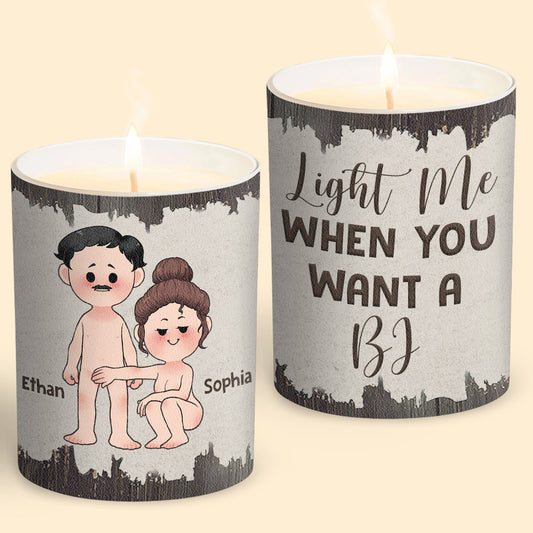 Light Me When You Want A BJ - Personalized Couple Candle With Wooden Lid