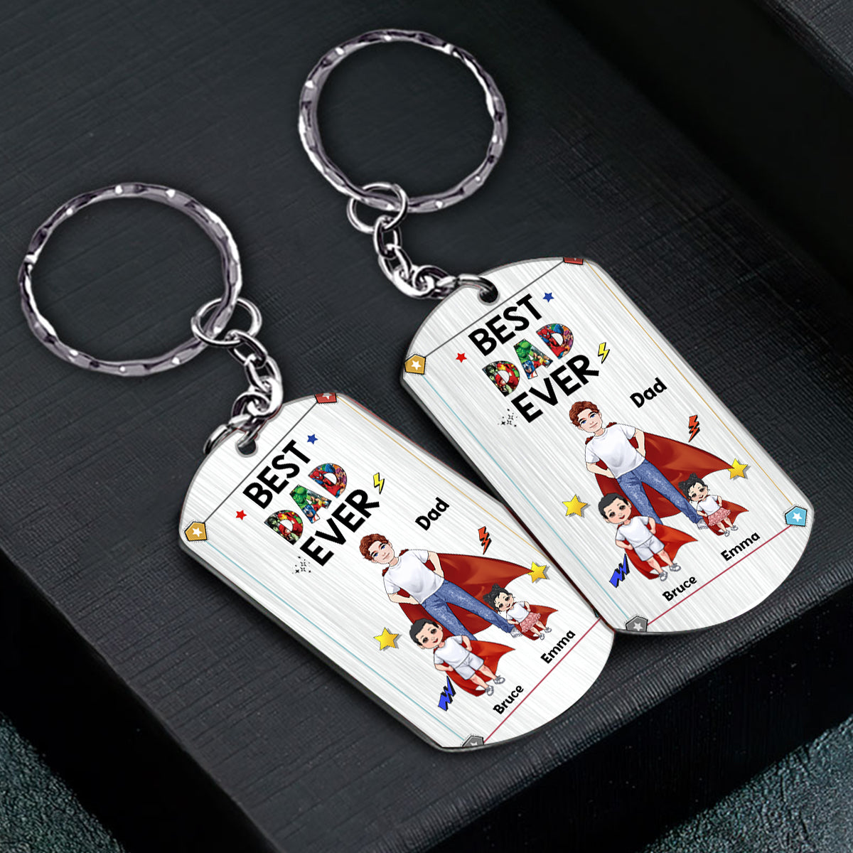 Super-Papa, Super-Mama – Personalisierter Edelstahl-Schlüsselanhänger zum Muttertag/Vatertag