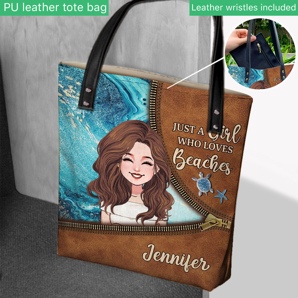 Einfach ein Mädchen, das Strände liebt – personalisierte Tragetasche für Meeresliebhaber