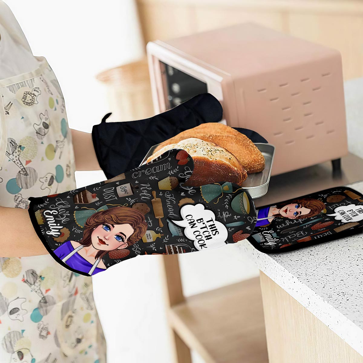 Dieses B Can Cook - personalisierte Backhandschuh- und Topflappen-Set