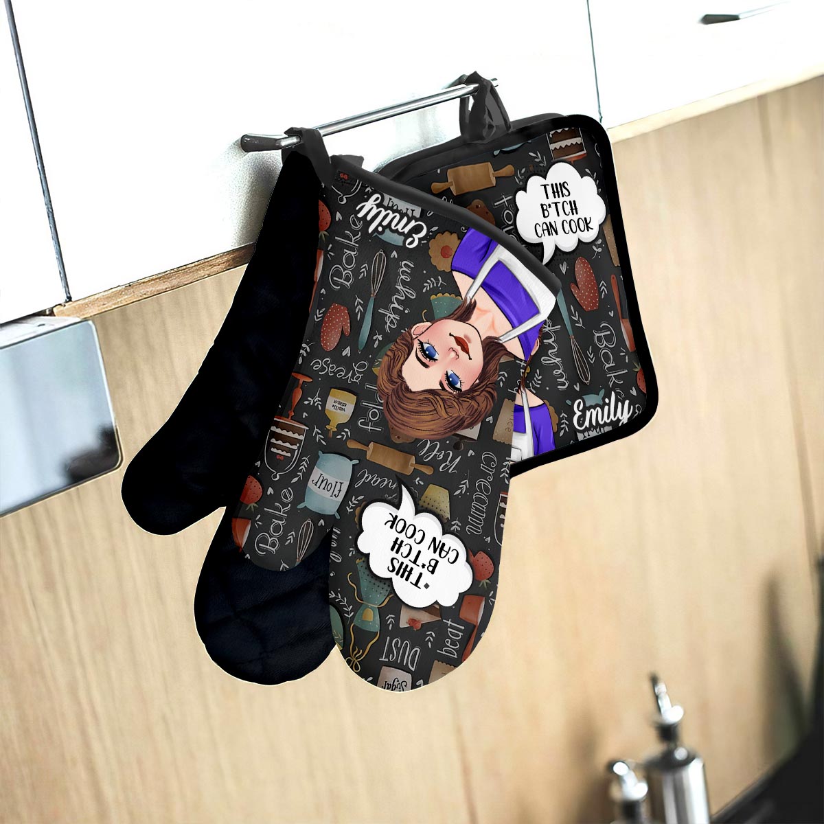 Dieses B Can Cook - personalisierte Backhandschuh- und Topflappen-Set