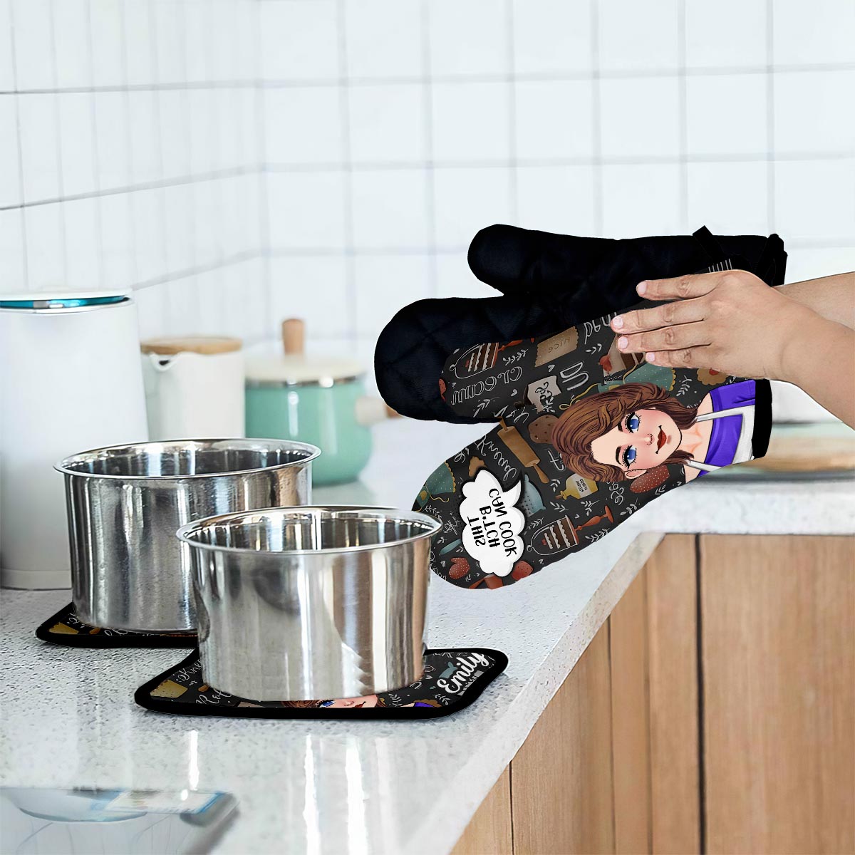 Dieses B Can Cook - personalisierte Backhandschuh- und Topflappen-Set