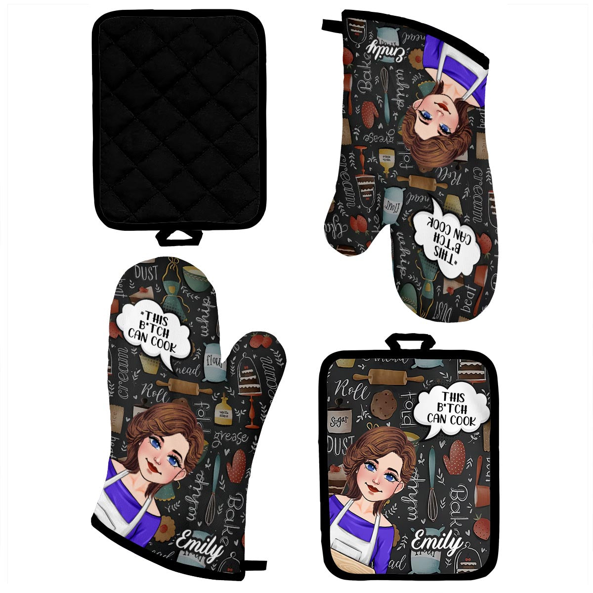 Dieses B Can Cook - personalisierte Backhandschuh- und Topflappen-Set