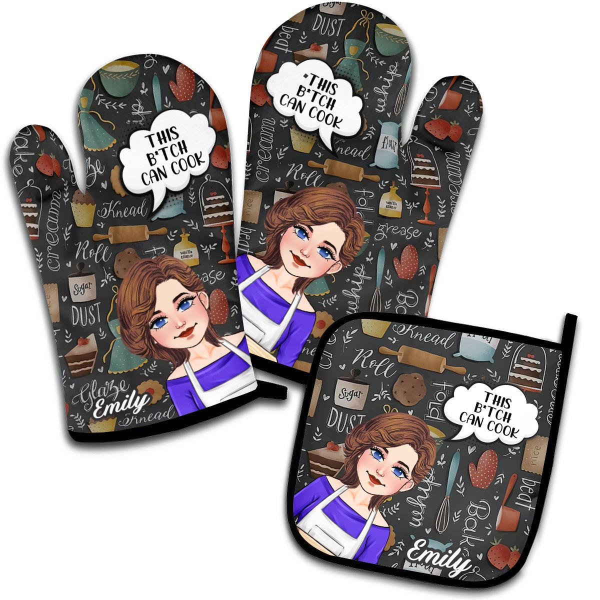 Dieses B Can Cook - personalisierte Backhandschuh- und Topflappen-Set