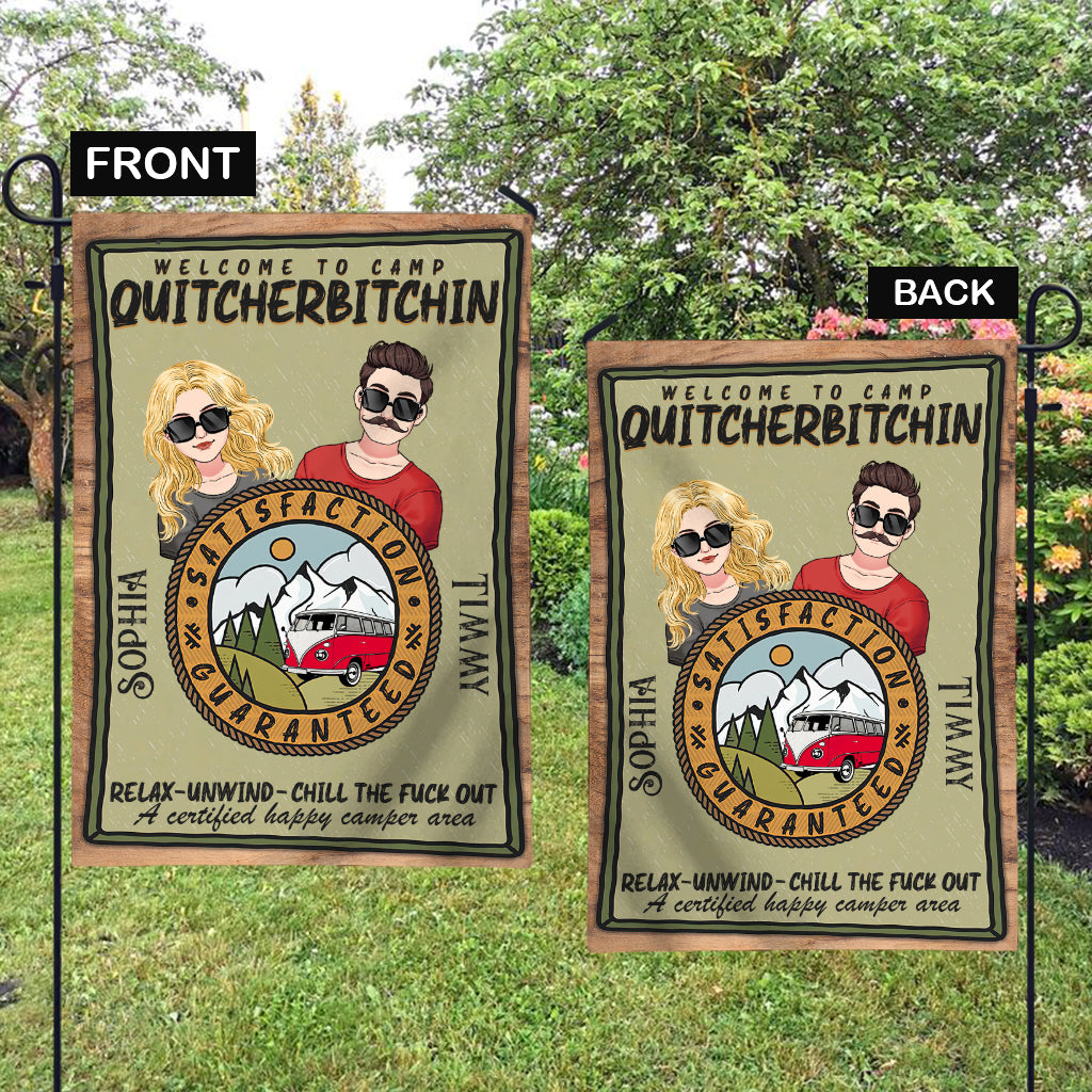 Willkommen im Camp Quitcherbitchin – Personalisierte Camping-Gartenflagge